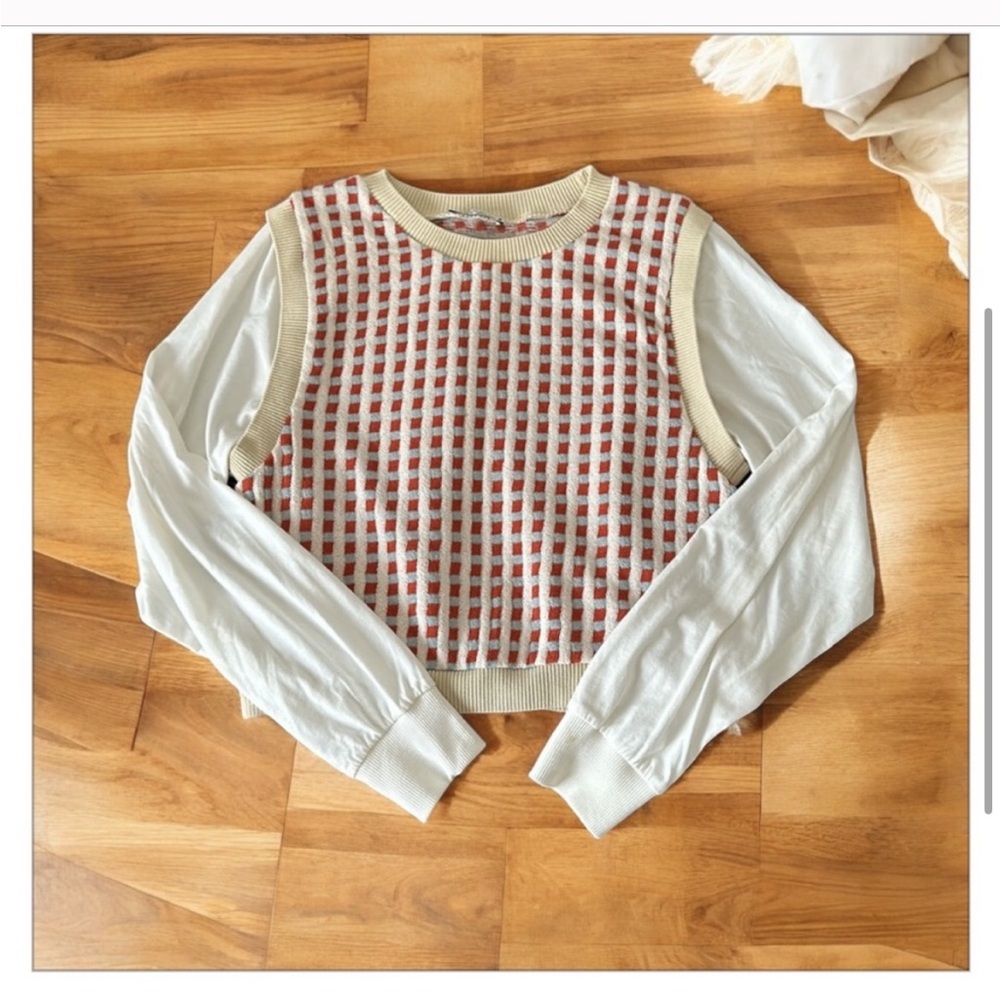 Zara Women's Sweater Vest with Attached Long Sleeves Pullover Top- EUC-Sz M​ - Picture 3 of 13